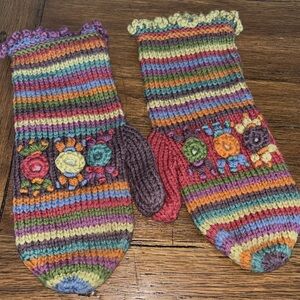 Knitted Mittens striped floral